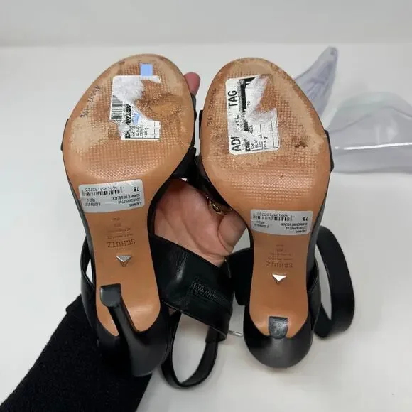 SCHUTZ Lauanne Heels Shoes 7 Black Leather Ankle Strap Brazil Dark Romantic Goth - Picture 9 of 12